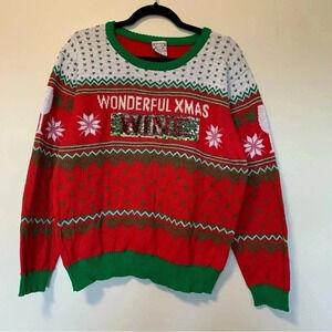 Well Worn holiday sweater Christmas  Xmas sweater wine time sequin